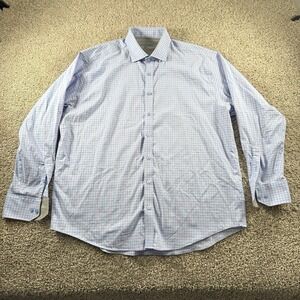 Twillory Shirt Mens 17.5 34-35 Blue Pink Long Sleeve Performance Traditional Fit